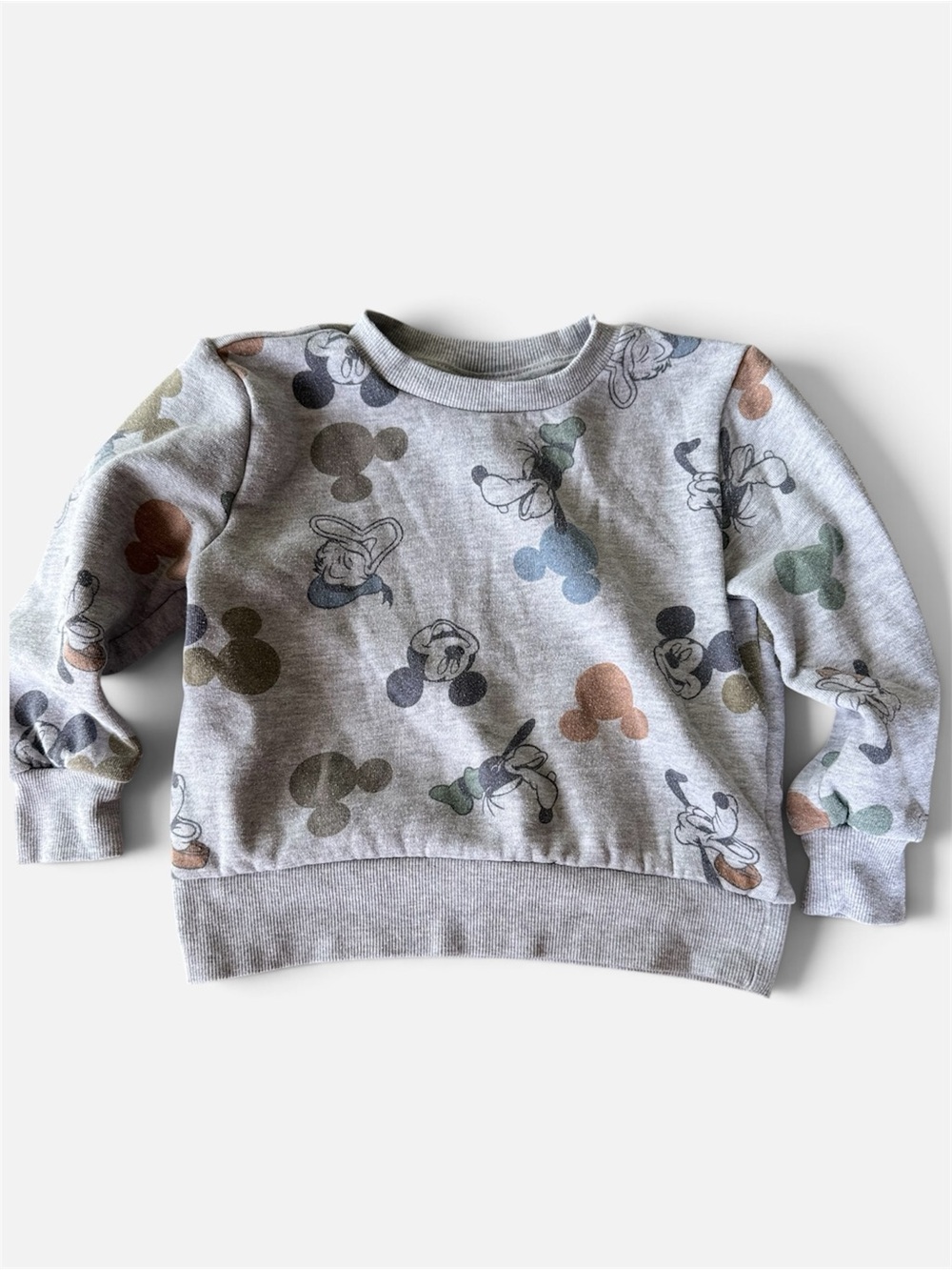 Disney Grey Mickey & Friends Crewneck Sweatshirt with Muted Multicolor Print 2T